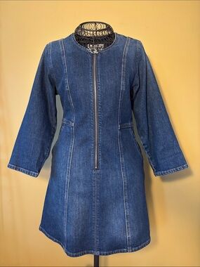 Denim Forum Dark Blue Long-Sleeve Zip-Front Denim Dress